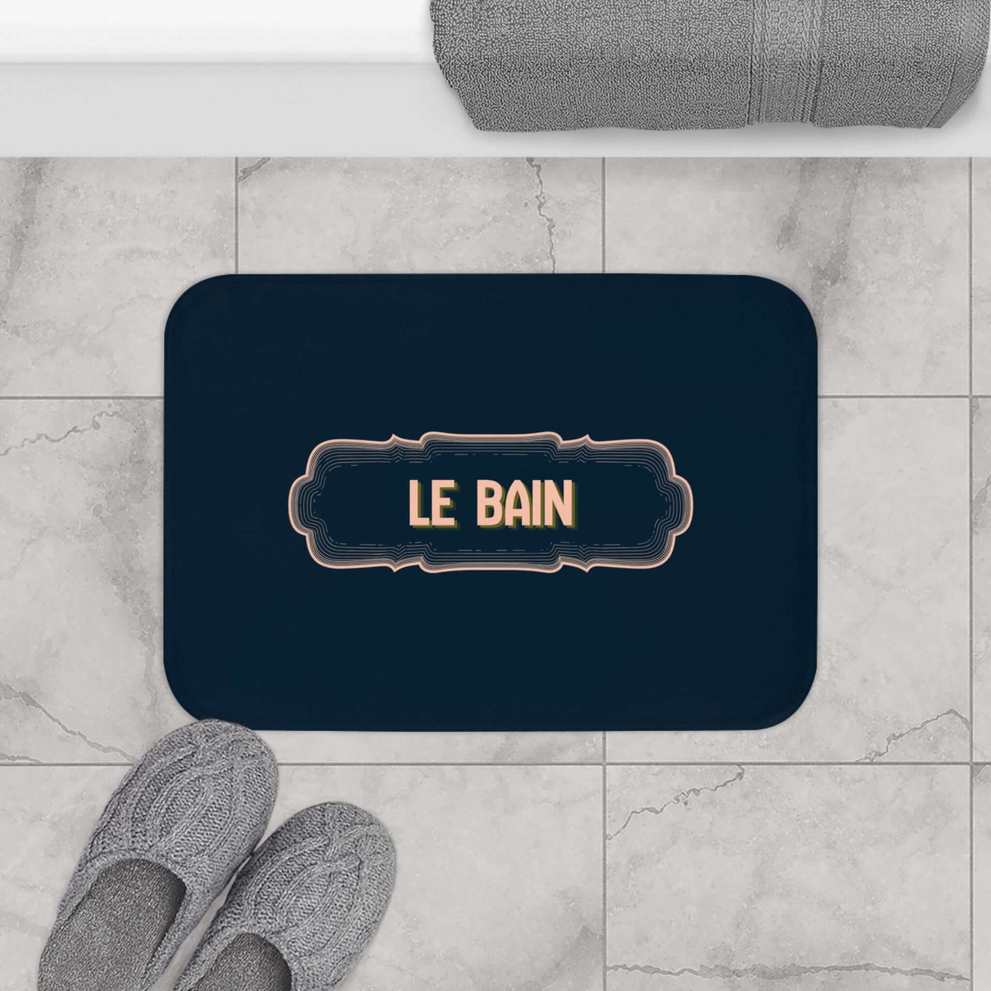 French Bathroom Bath Mat – 'Le Bain' Deep Navy