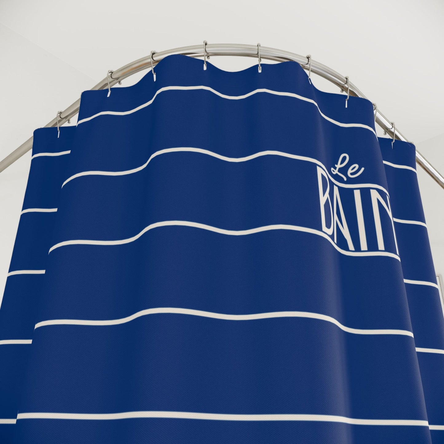 Nautical Blue 'Le Bain' Shower Curtain — Striped Sailboat Bathroom Decor