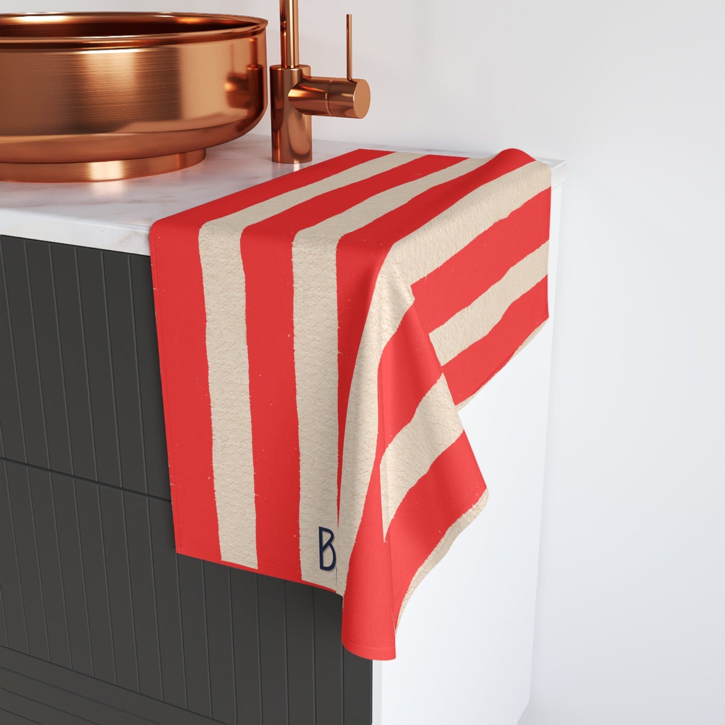Le Bain Red Striped Hand Towel — French Red & Cream Bathroom Decor
