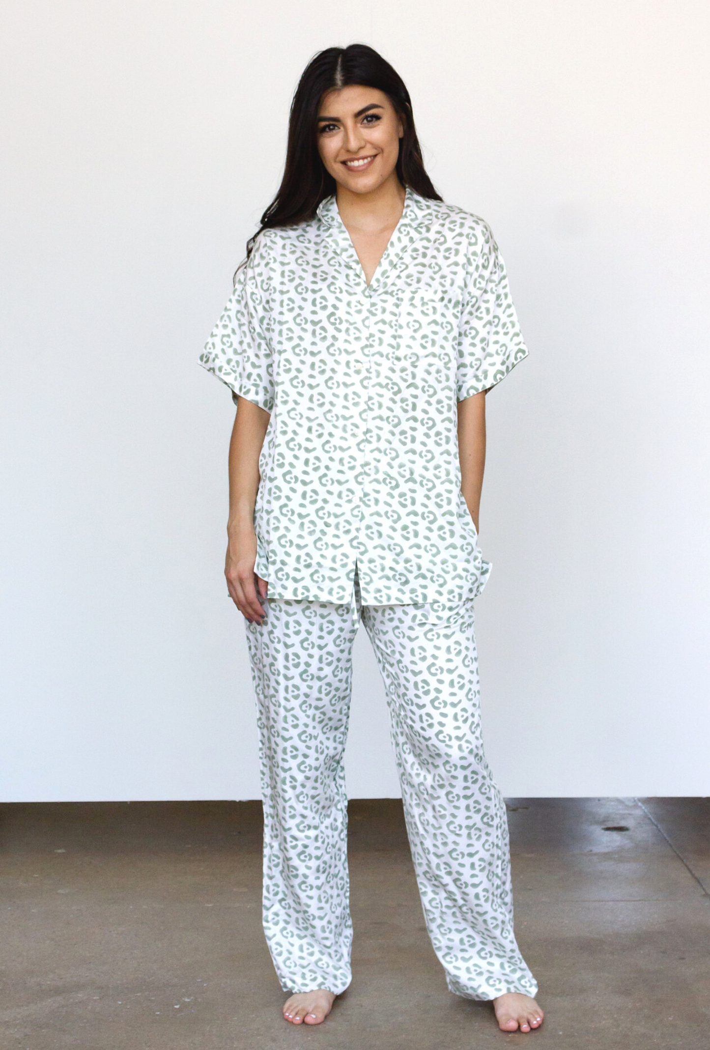 Leopard Pajama Modal Set in Cream + Sage