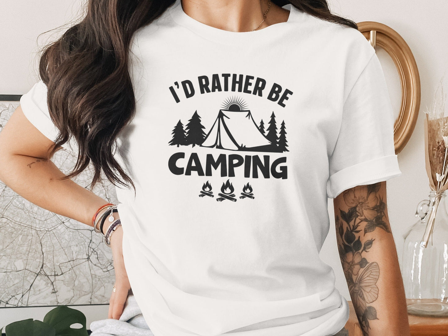 Id Rather Be Camping Tent Forest Fire Gift Idea T-Shirt