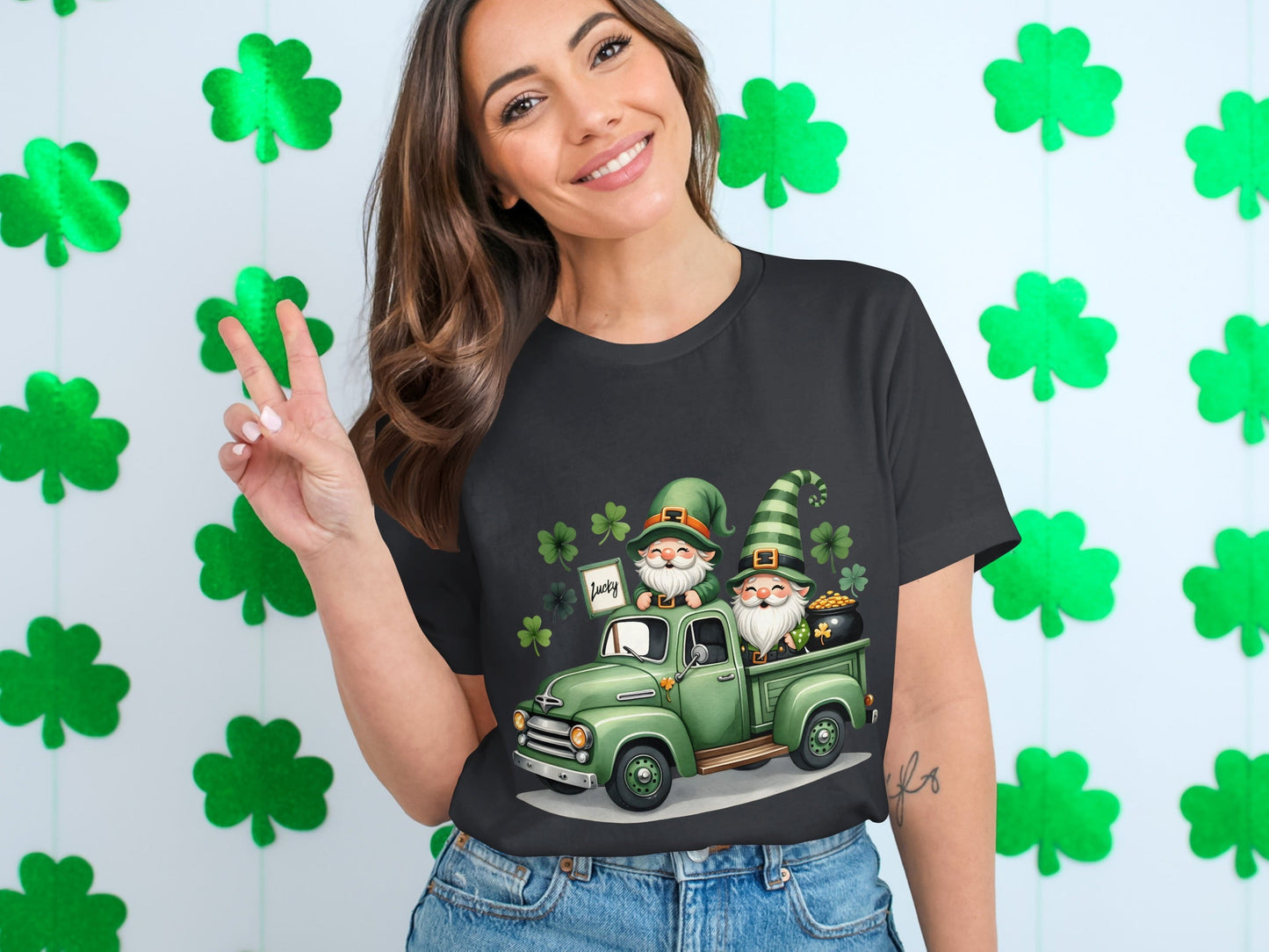St Patricks Day T-Shirts, Lucky Gnomes, Green Truck, Four Leaf Clover, Irish, Leprechaun, Holiday, Festive, Cute