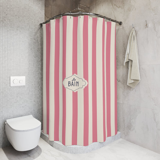 Shower Curtain — Pink Striped French 'Le Bain' Bathroom Decor