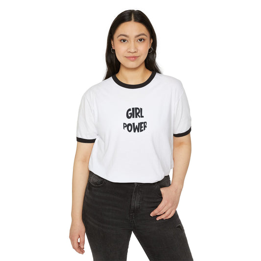 Girl Power Ringer Tee — Retro Feminist Graphic T-Shirt