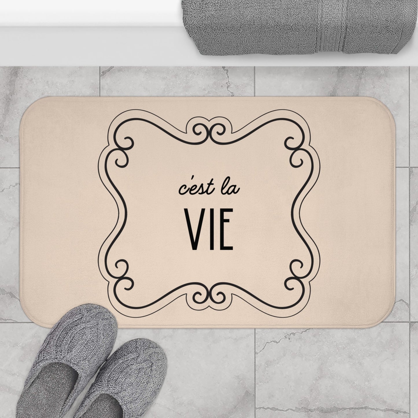 C'est la VIE Bath Mat |  Neutral Chic Bathroom Decor