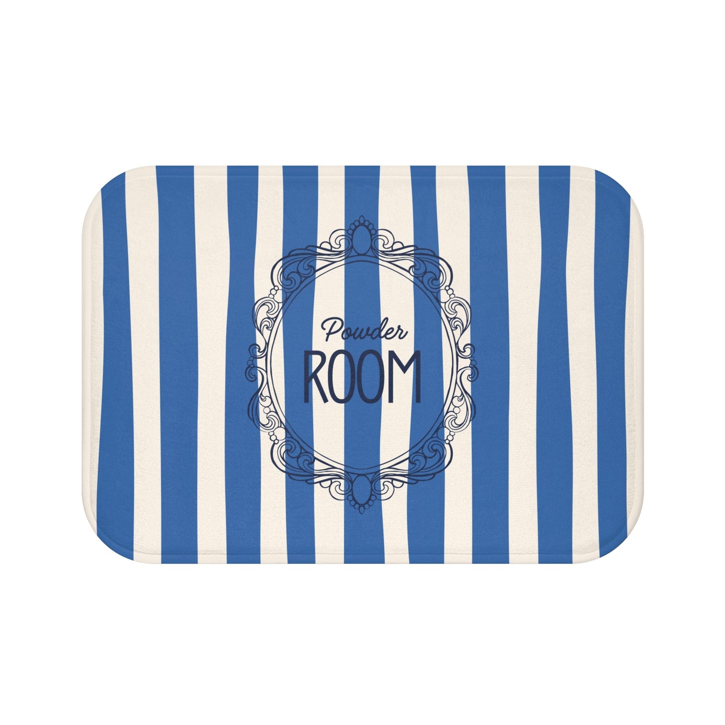 Cute Powder Room Bath Mat —  Blue Striped Decorative Bathroom Rug