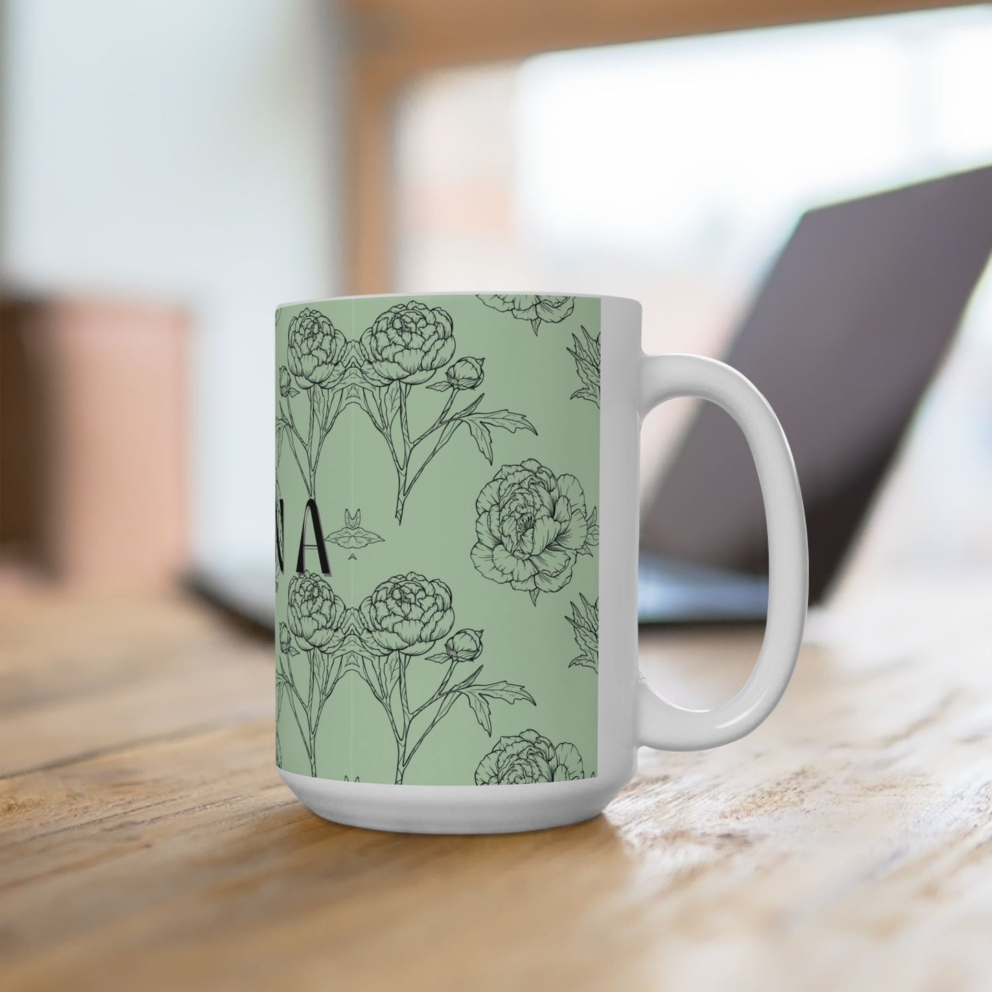 Floral NANA Ceramic Mug, Pastel Green, Grandma gift