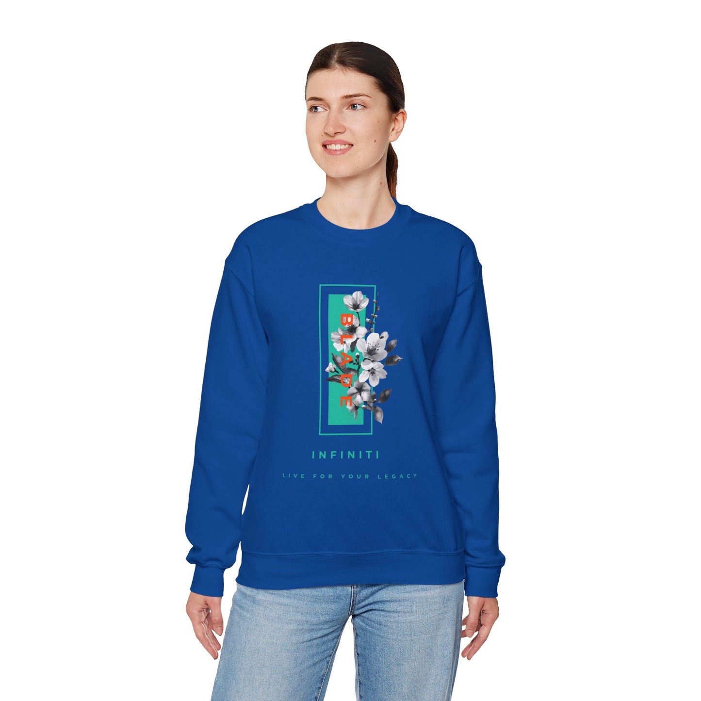 Bloom Bae Teal/Orange Floral Unisex Crewneck Sweater