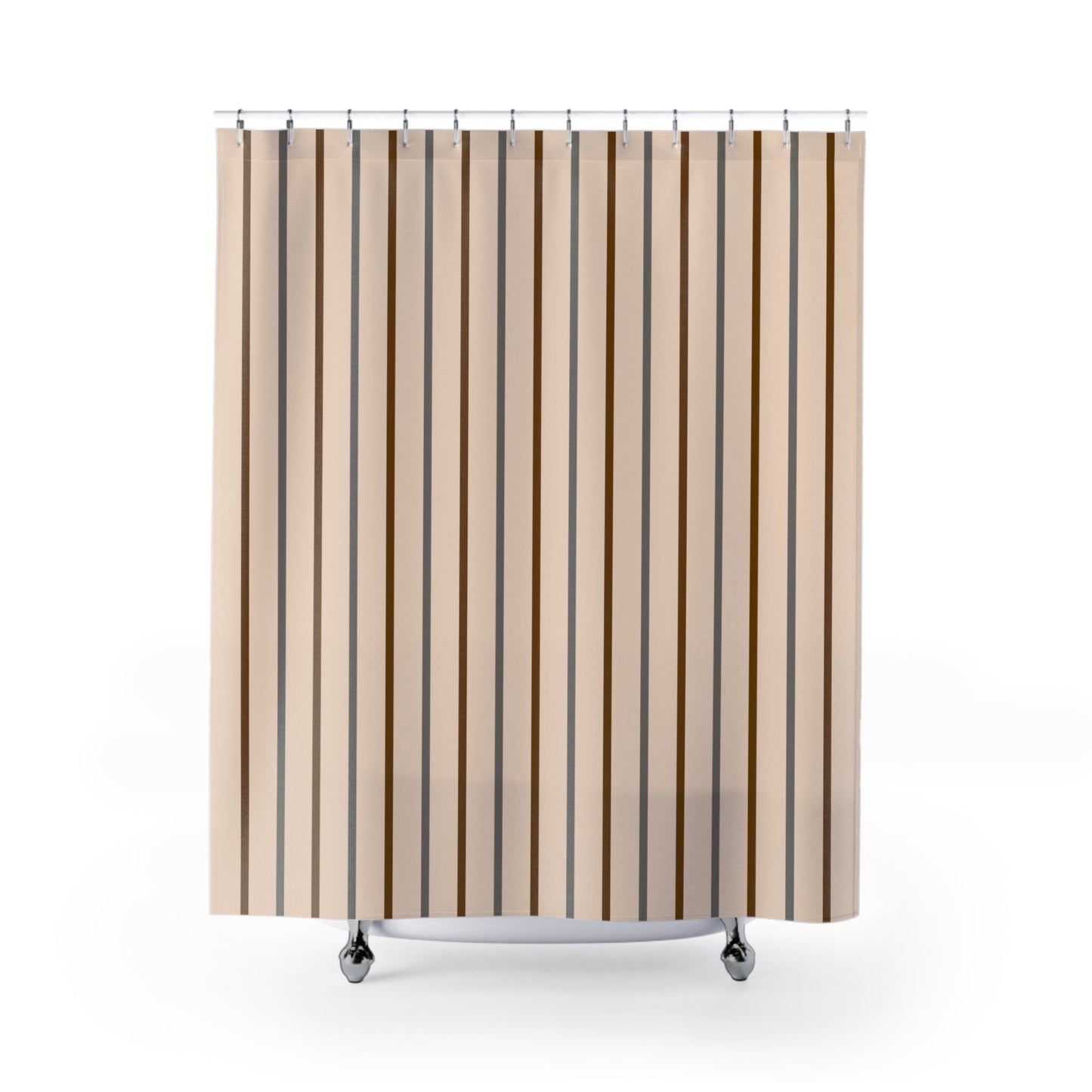 Neutral Vertical Stripe Shower Curtain — Beige & Taupe Modern Bathroom