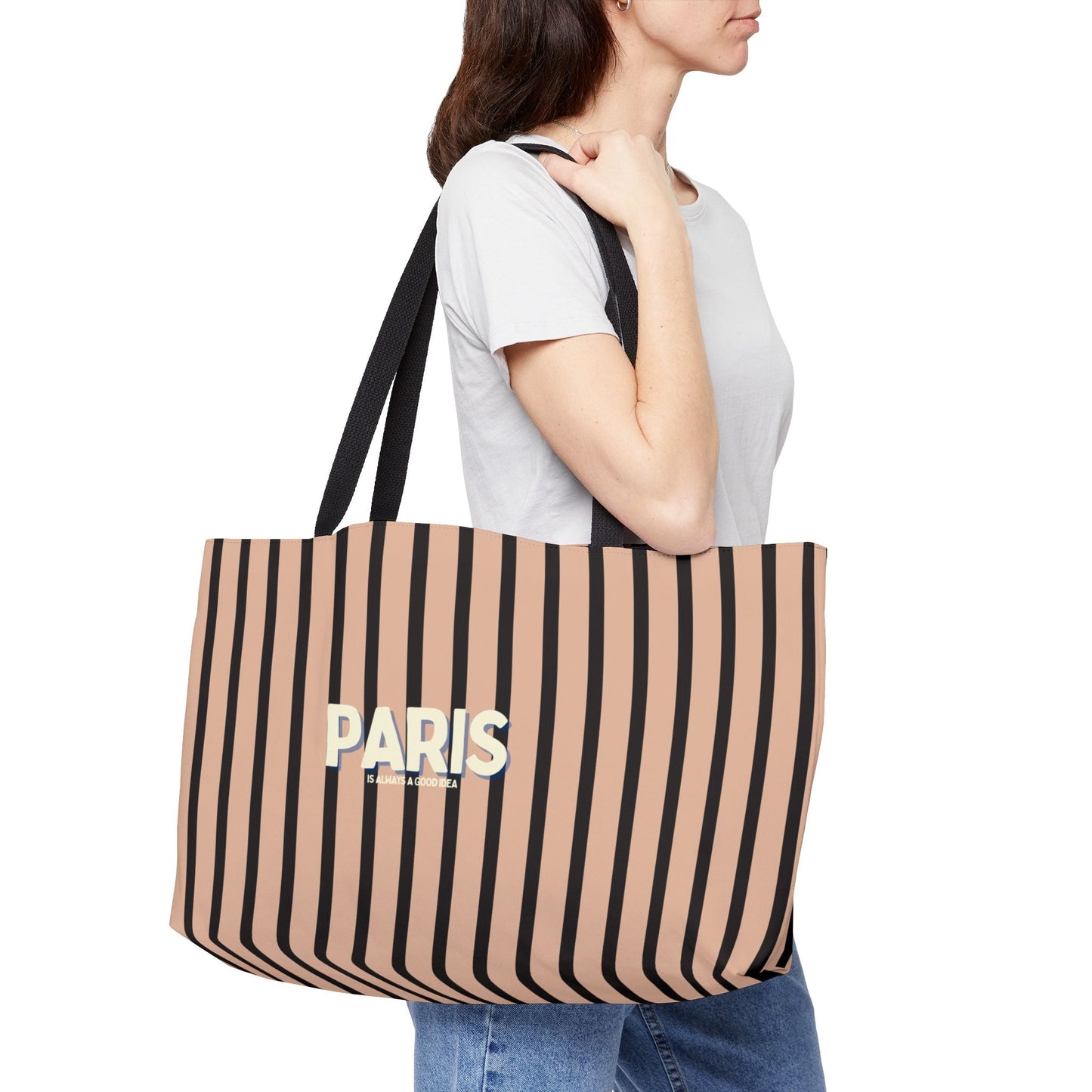 Parisian Weekender Tote Bag, BLACK and TAN