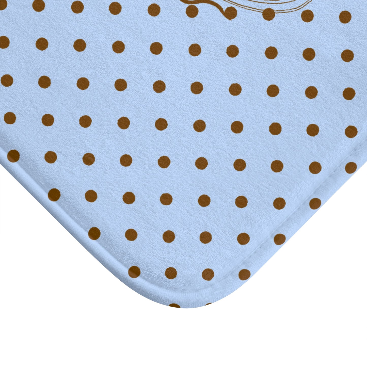 Polka Dot "Le Bain" Bath Mat — Pastel Blue & Brown Bathroom Rug