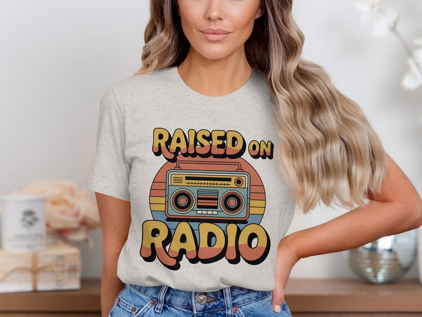 Raised on Radio Retro Boombox Graphic Design T-Shirt