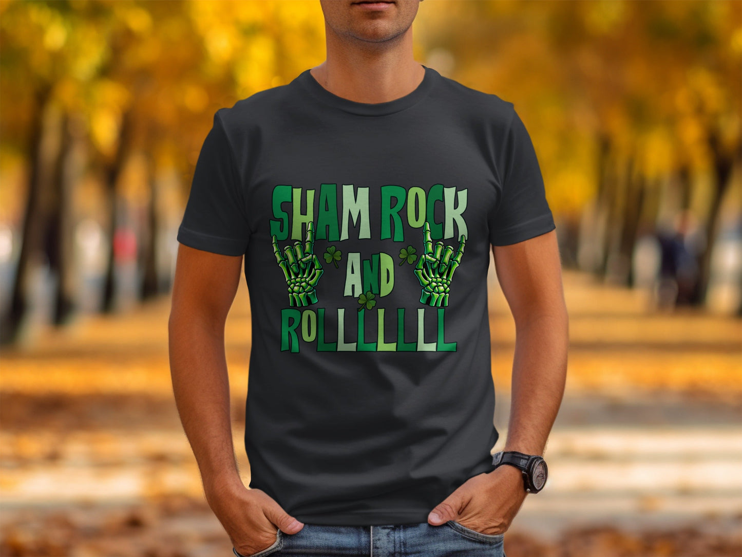 Shamrock and Roll T-Shirt, St Patricks Day T-Shirt, Skeleton Hand T-Shirt, Lucky Clover T-Shirt, Irish T-Shirt, Funny St Patricks Day