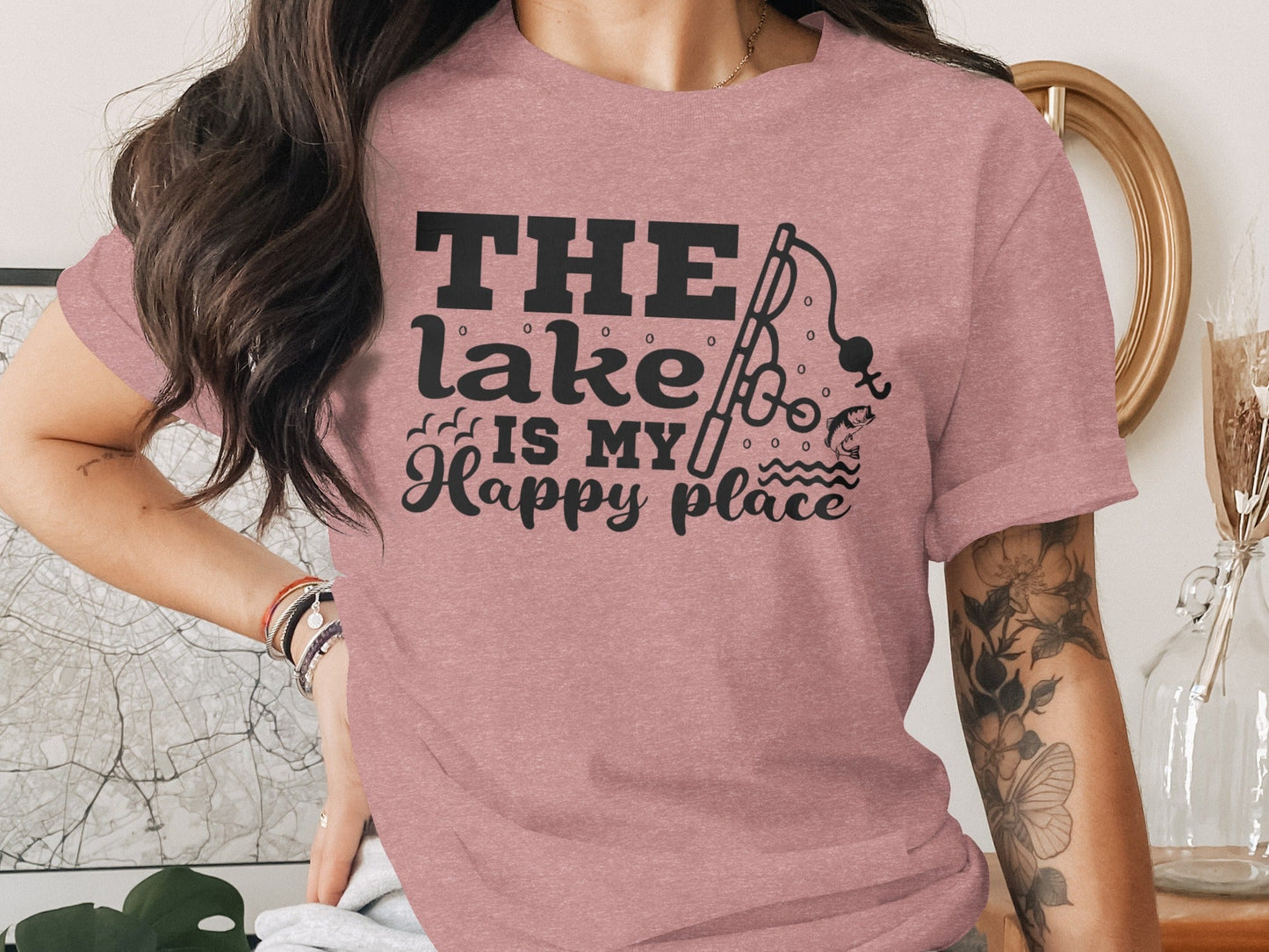 The Lake Is My Happy Place Fishing Illustration T-Shirt