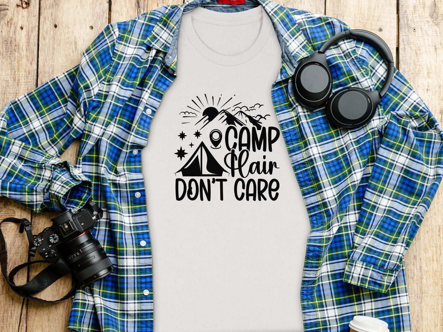 Camp Hair Dont Care with Mountain Scene Graphic T-Shirt