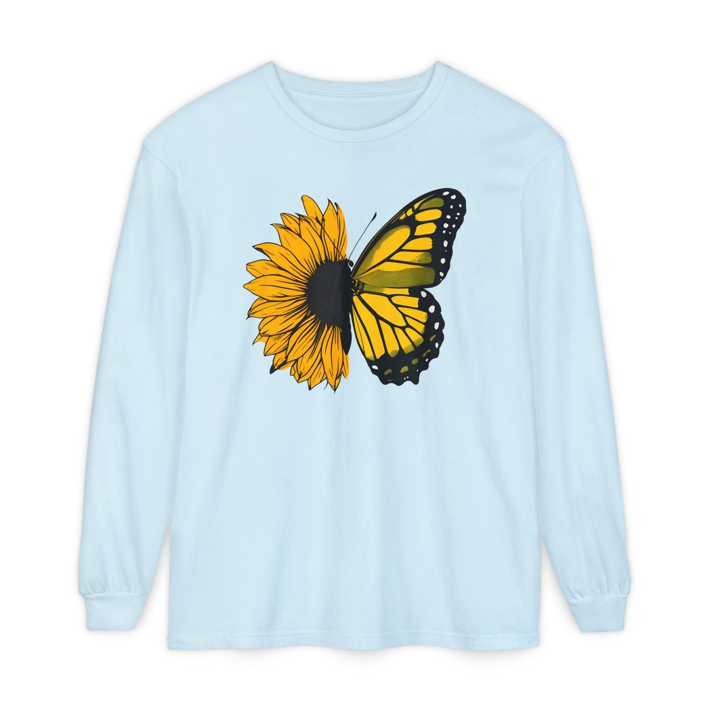 Sunflower Butterfly Long Sleeve Tee - Boho Nature Lover Shirt - Eco-Friendly Spring Fashion