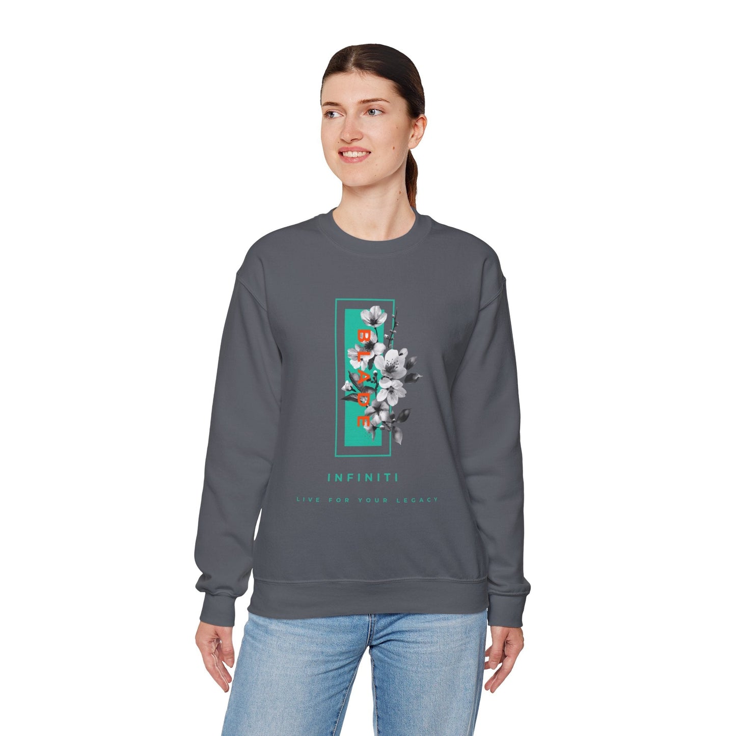 Bloom Bae Teal/Orange Floral Unisex Crewneck Sweater
