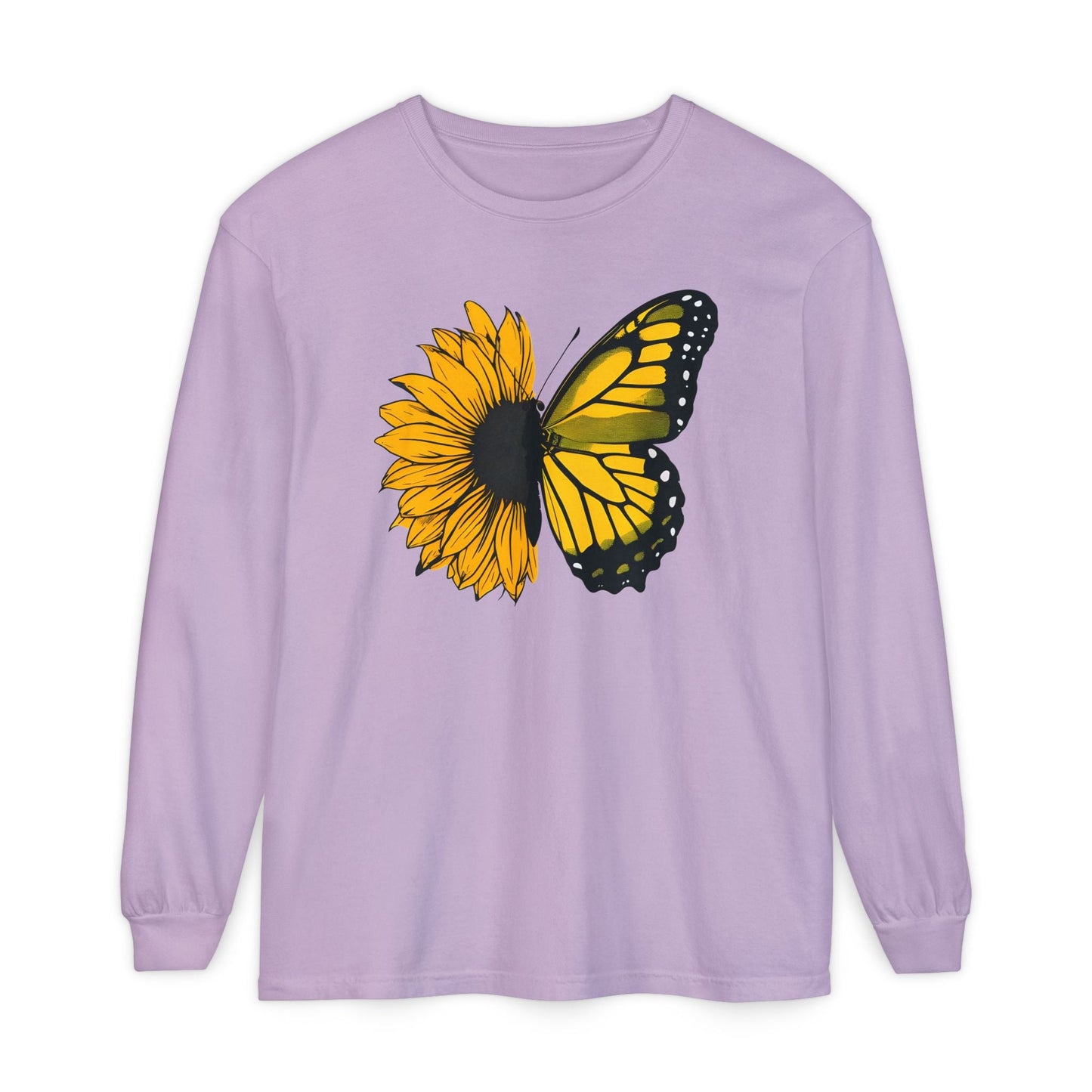 Sunflower Butterfly Long Sleeve Tee - Boho Nature Lover Shirt - Eco-Friendly Spring Fashion