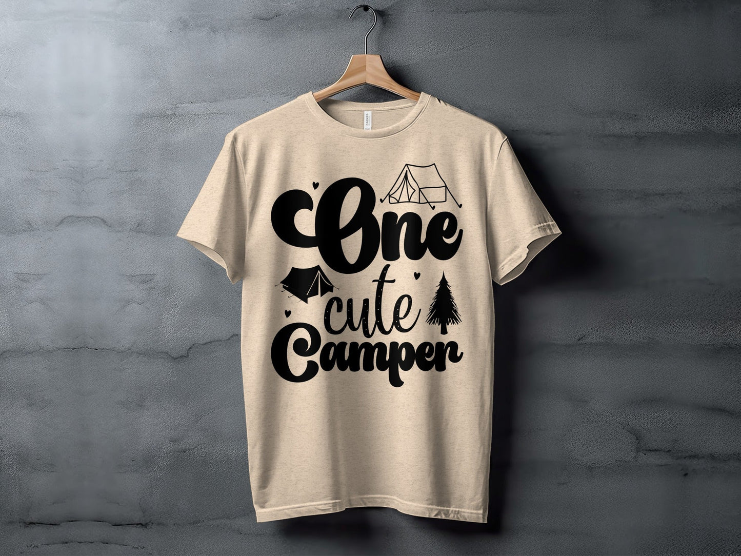 One Cute Camper Tent and Pine Tree Camping Design T-Shirt