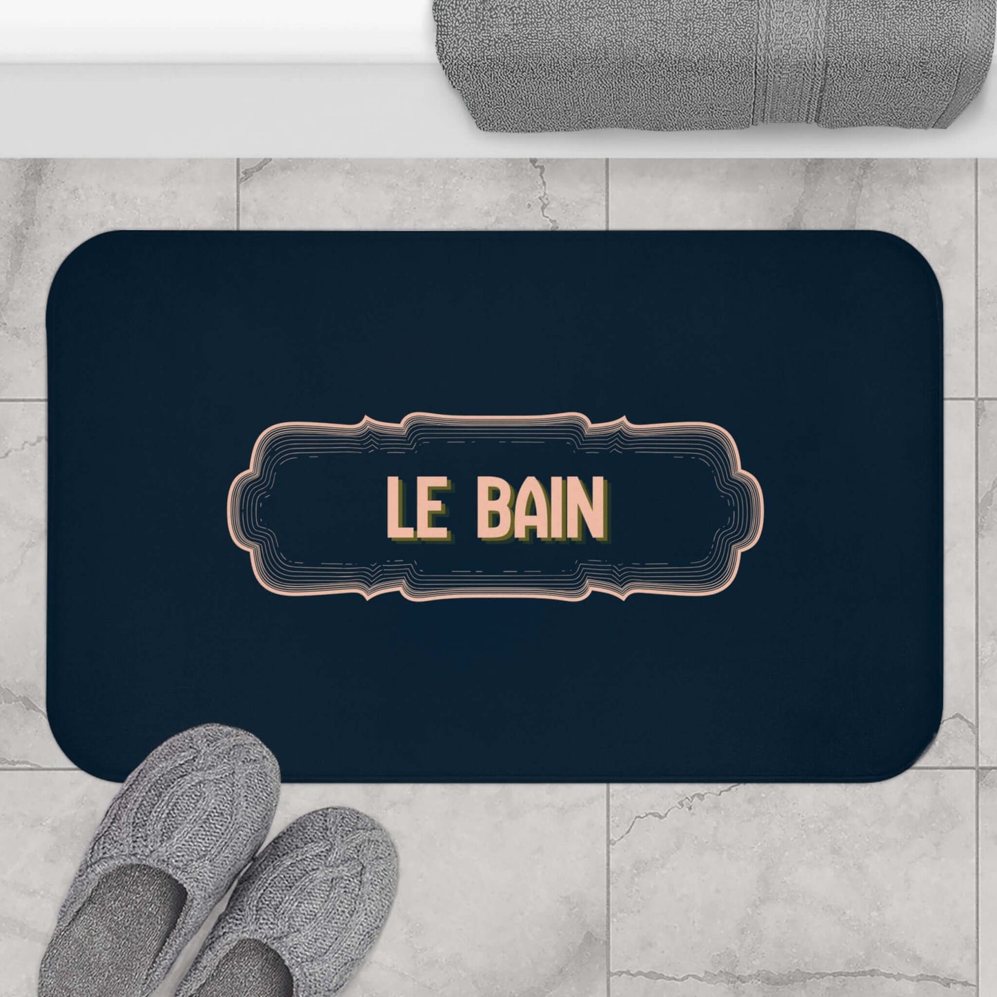 French Bathroom Bath Mat – 'Le Bain' Deep Navy