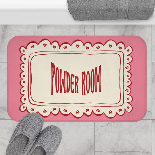 Powder Room Bath Mat | PINK Vintage Lace Doily Bathroom Rug