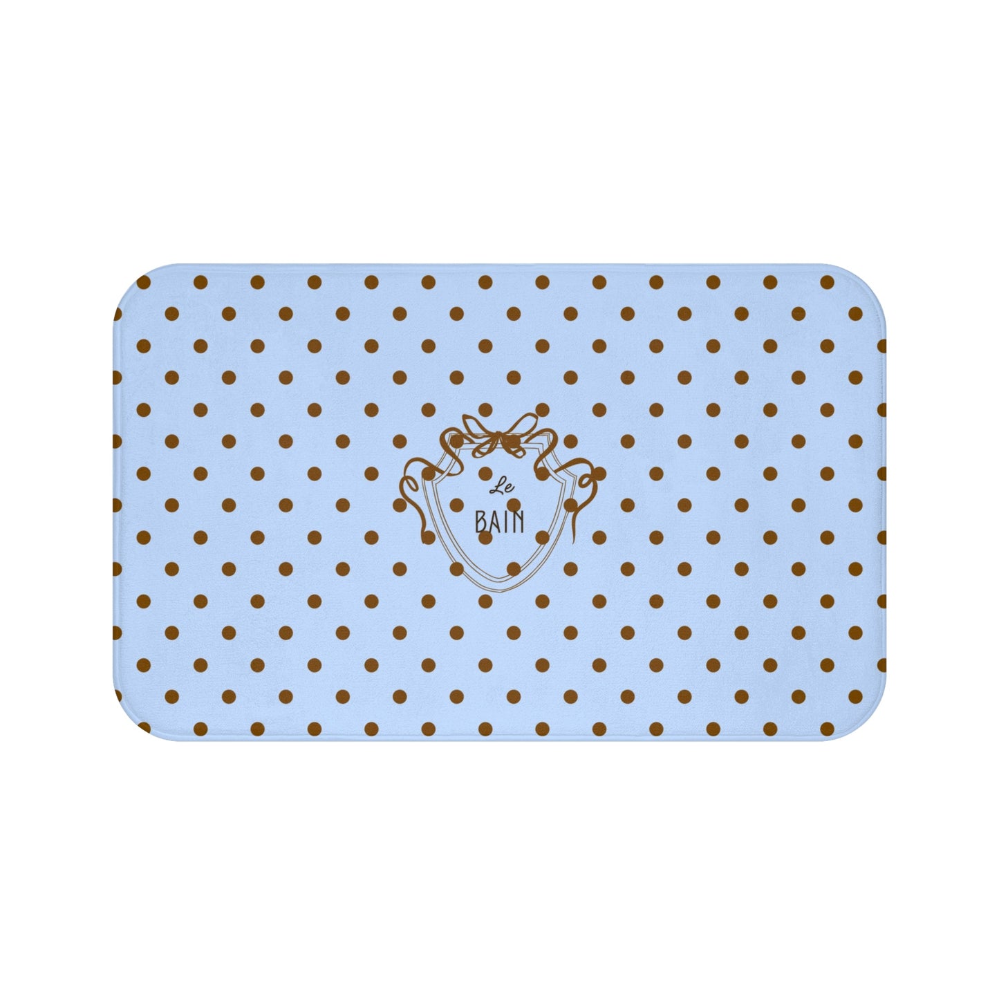 Polka Dot "Le Bain" Bath Mat — Pastel Blue & Brown Bathroom Rug