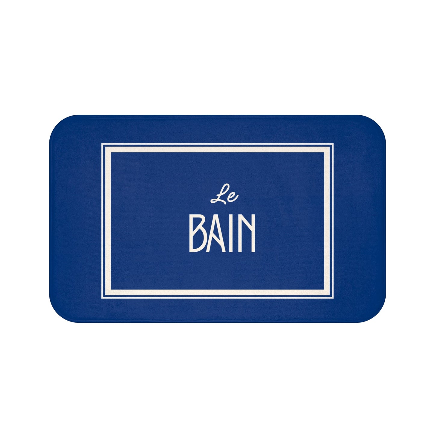 Le Bain Sea Blue Bath Mat — French Bathroom Rug with Modern Border