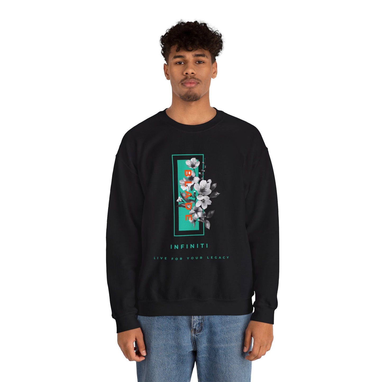 Bloom Bae Teal/Orange Floral Unisex Crewneck Sweater