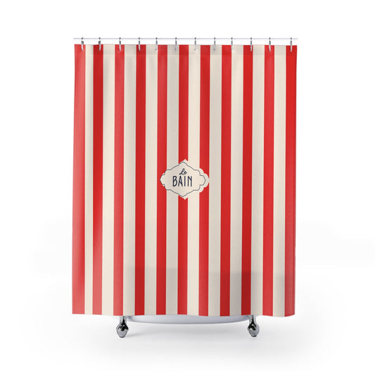 Shower Curtain — RED Striped French 'Le Bain' Bathroom Decor