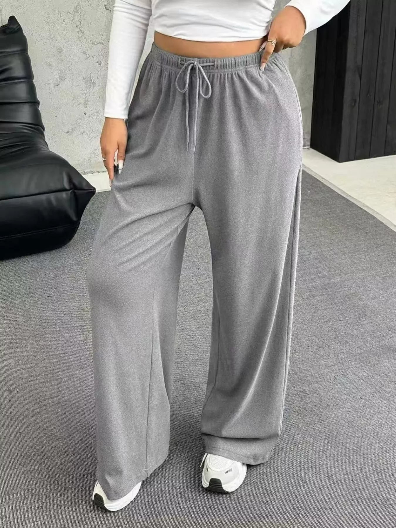 Full Size Drawstring Wide Leg Pants Plus Size