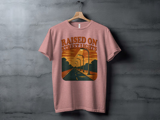 Raised On Street Lights Road Scene Graphic Design T-Shirt