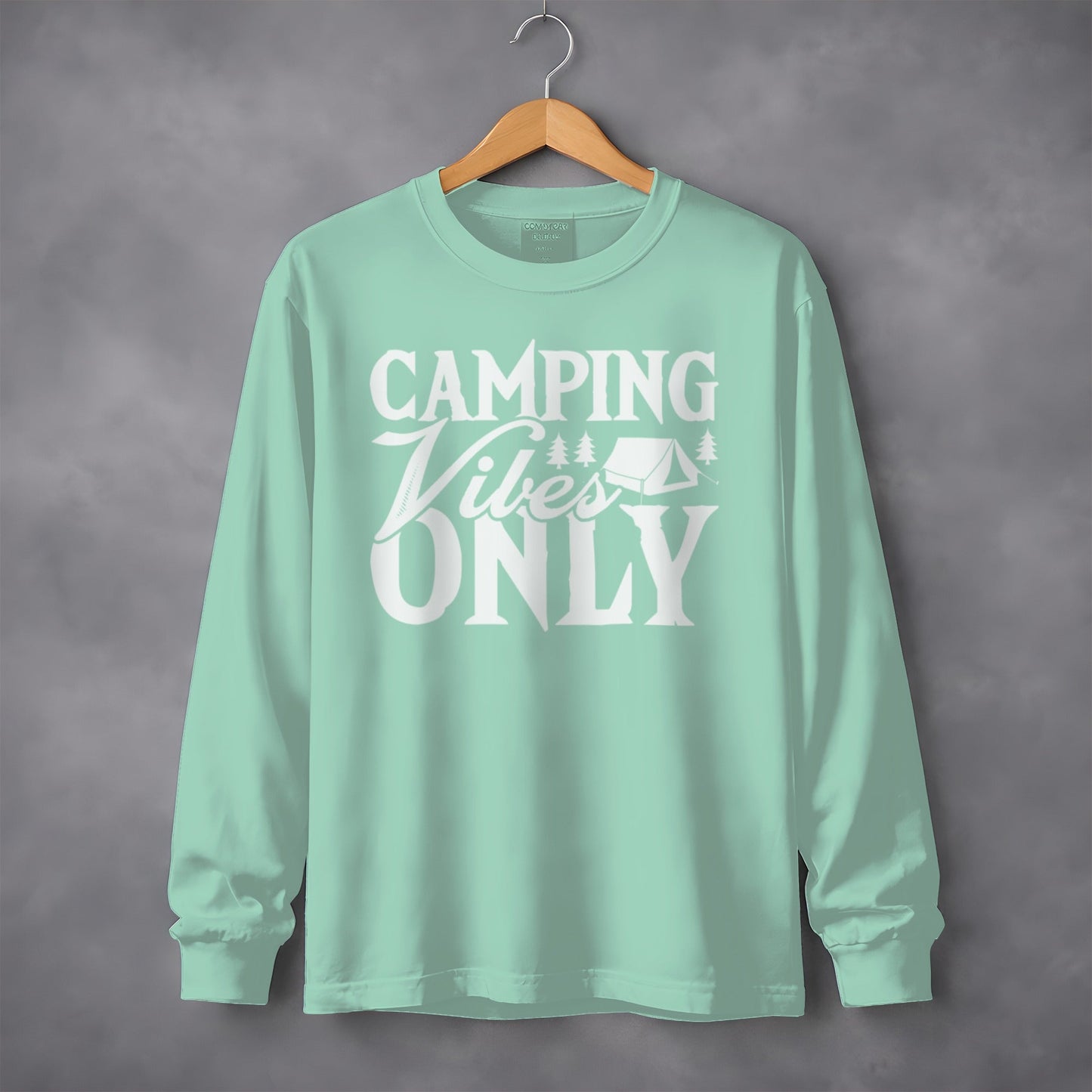 Camping Vibes Only With Tent Graphic Summer Fun Long Sleeve T-Shirt