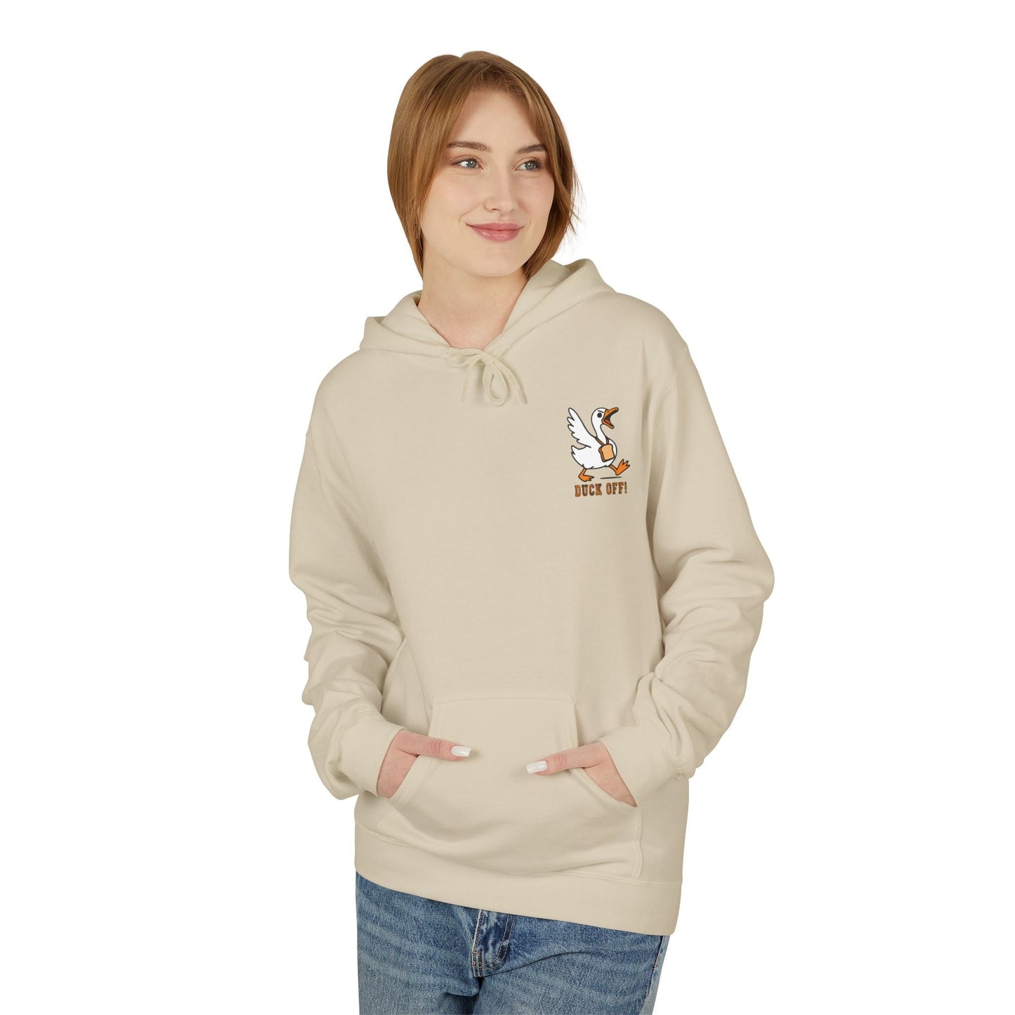 Duck Off Funny Hoodie - Unisex Fleece Pullover for Animal Lovers