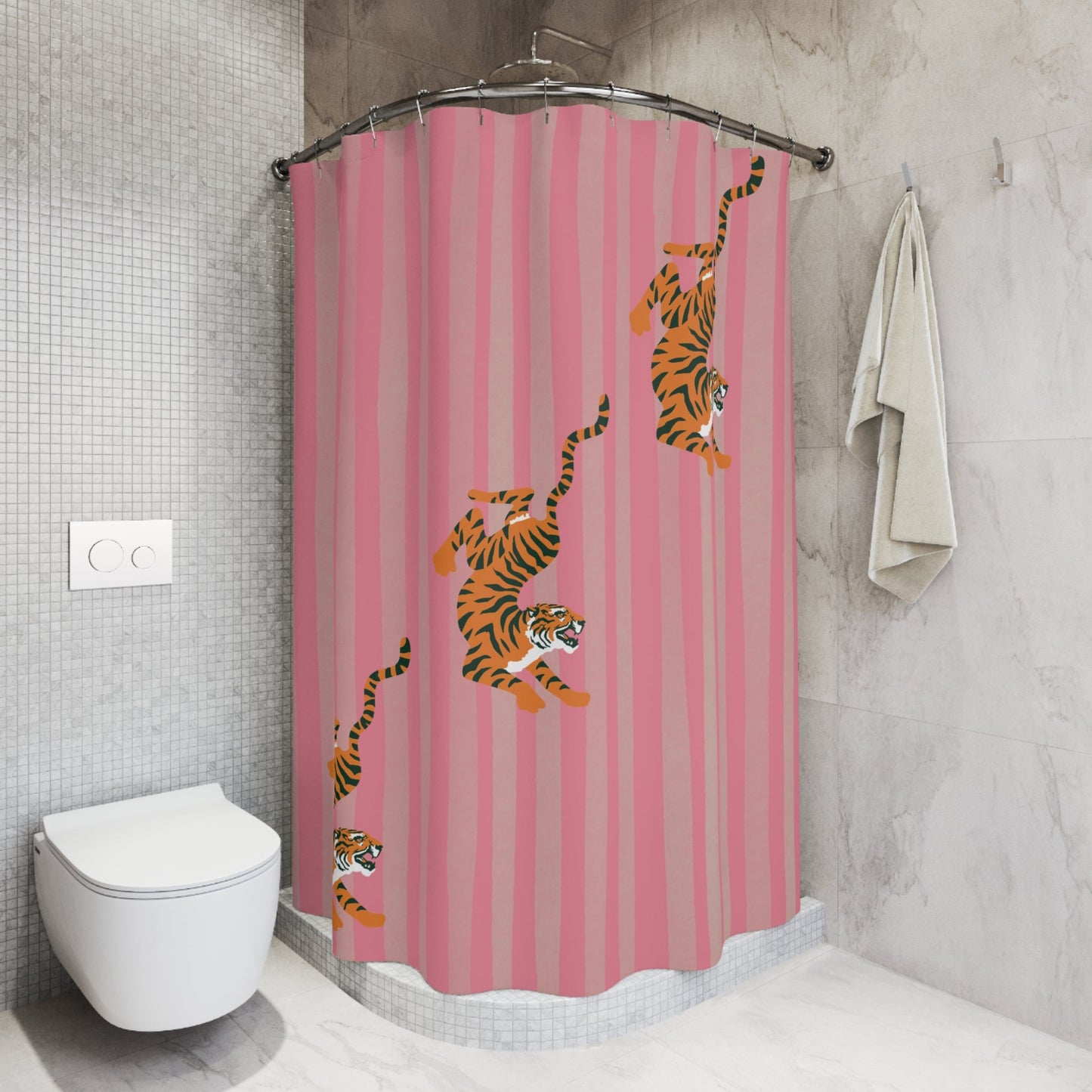Pink Striped Tiger Shower Curtain — Fiercely Feminine Bathroom Decor