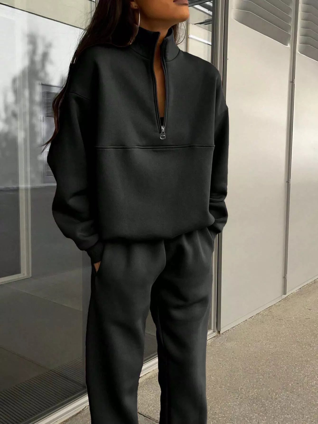 Half Zip Sweatshirt and Pants Set