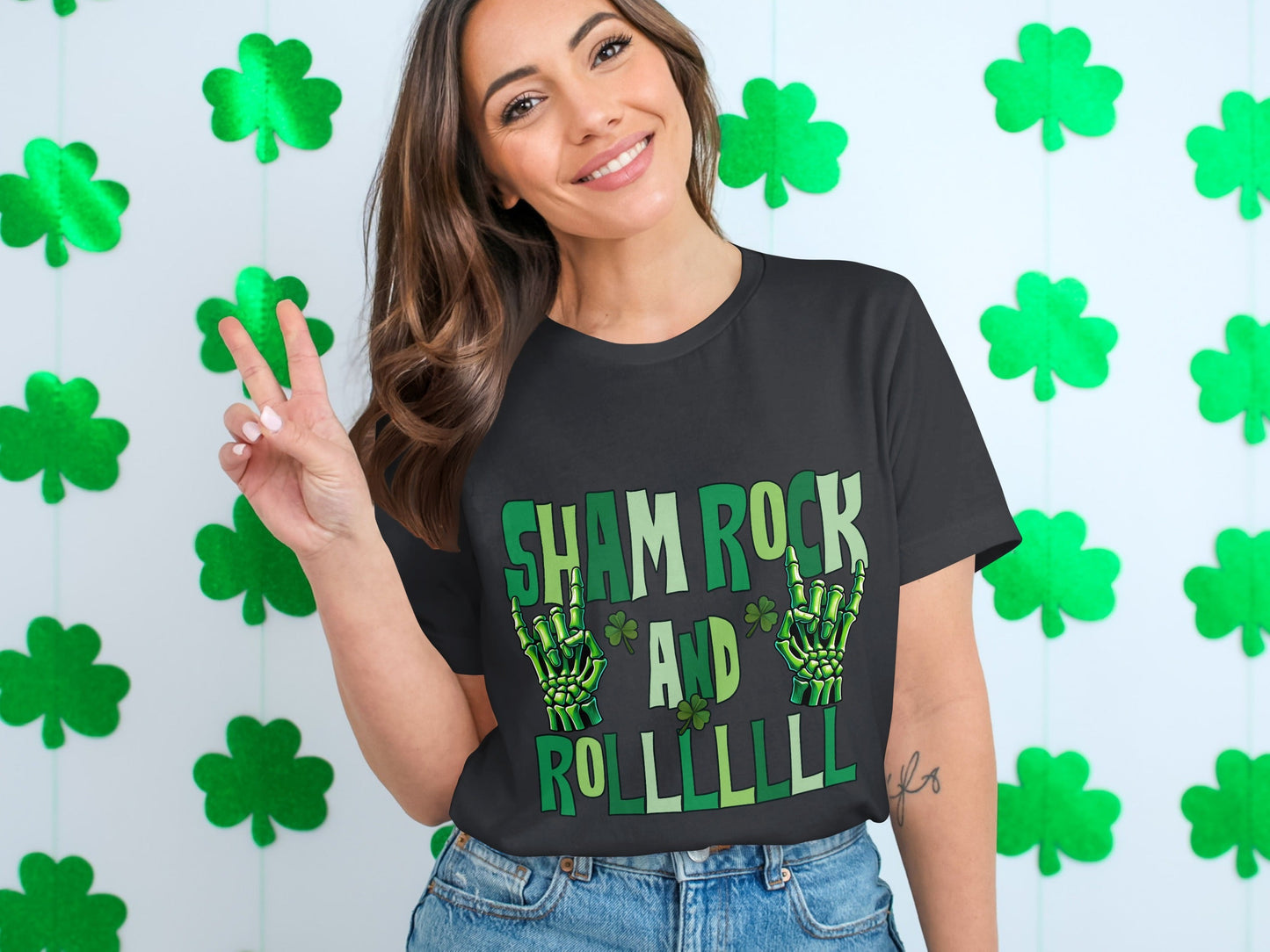 Shamrock and Roll T-Shirt, St Patricks Day T-Shirt, Skeleton Hand T-Shirt, Lucky Clover T-Shirt, Irish T-Shirt, Funny St Patricks Day
