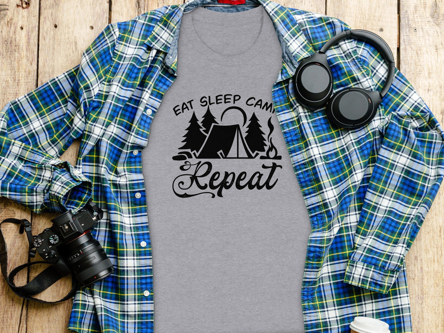 Eat Sleep Camp Repeat Adventure Graphic Camping T-Shirt