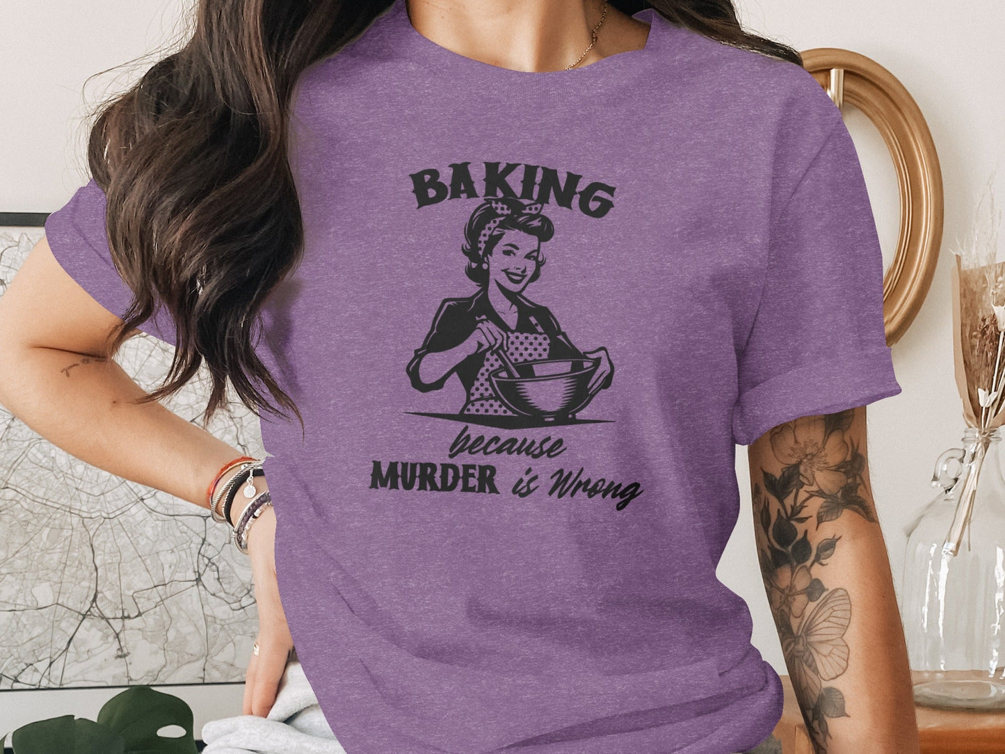 Baking Because Murder is Wrong Kitchen Humor Graphic T-Shirt