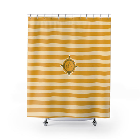 Striped Yellow Shower Curtain – 'Le Bain' French Bathroom Accent