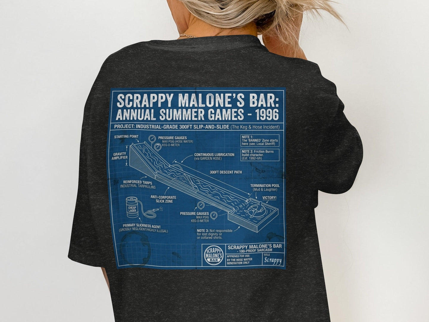 Scrappy Malone's 96 Summer Games Blueprint Tee - Retro Graphic