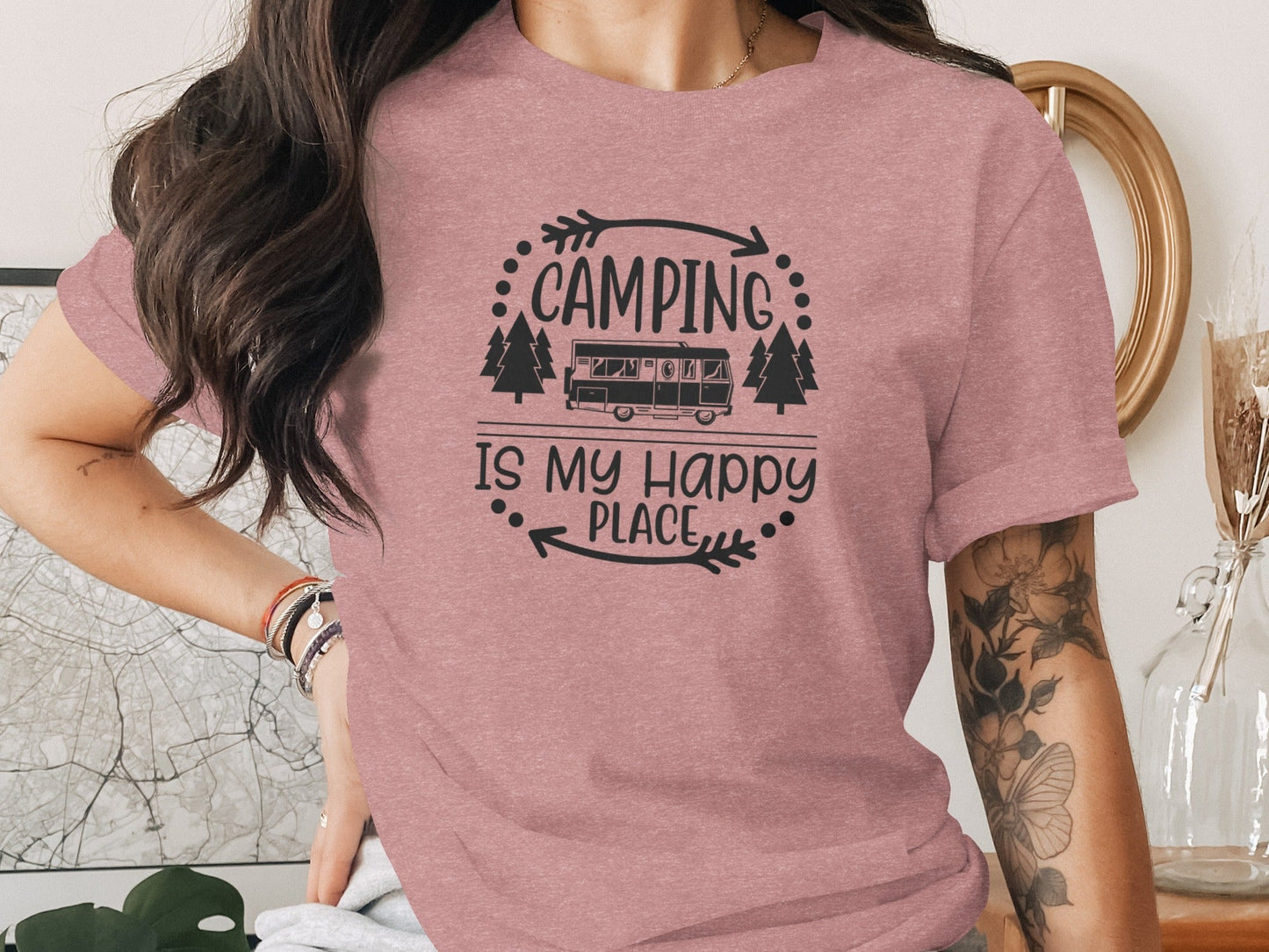 Camping is My Happy Place With Campervan T-Shirt