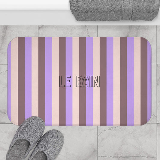 Le Bain Striped Bath Mat — Lavender & Taupe Modern Bathroom Rug