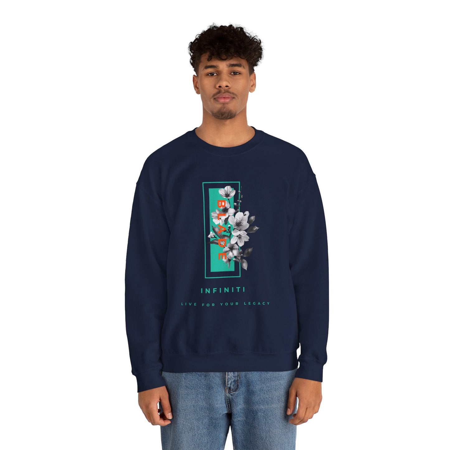 Bloom Bae Teal/Orange Floral Unisex Crewneck Sweater