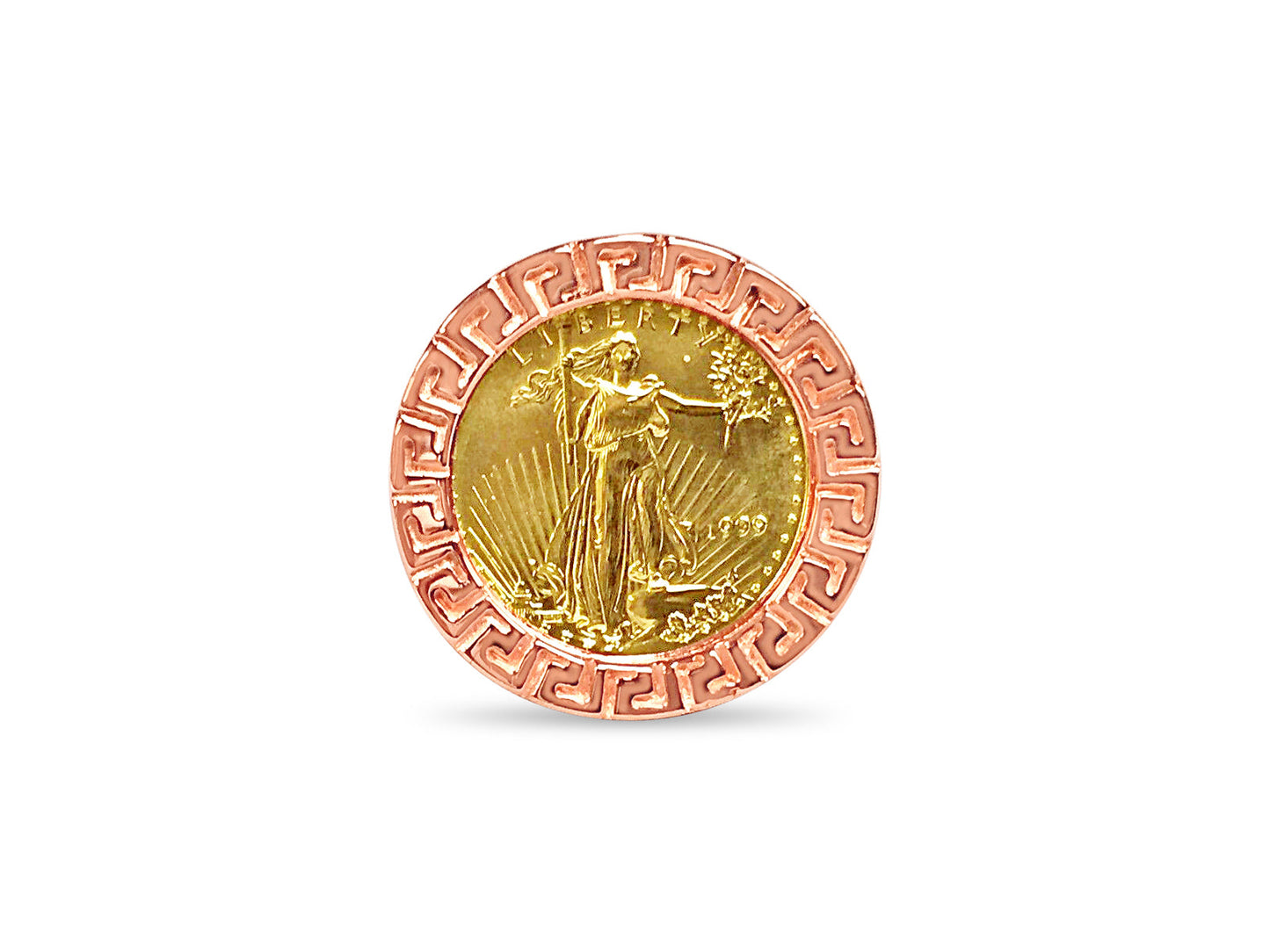 Greek Key Frame Solid White/Yellow/Rose Gold Handmade Coin Ring , 1/10oz Coin ,
