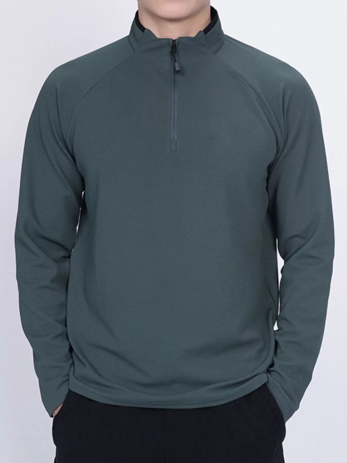 Men's Plus Size Casual Long Sleeve Quarter Zip T-Shirt