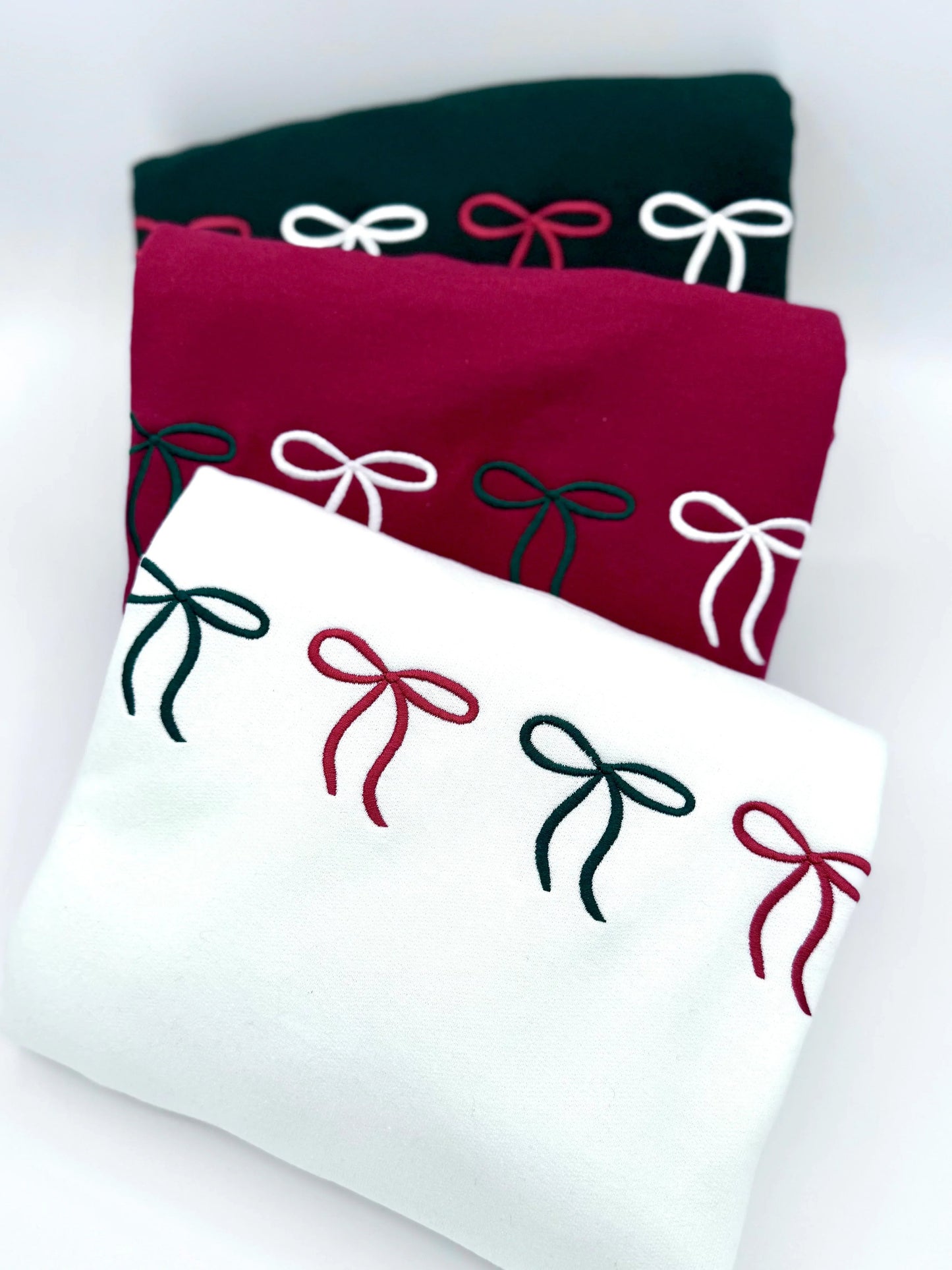 Embroidered Christmas Bow Sweatshirt • Holiday Crewneck for Women | Cute Festive Winter Sweater | Cozy Xmas Outfit | Gift for Her