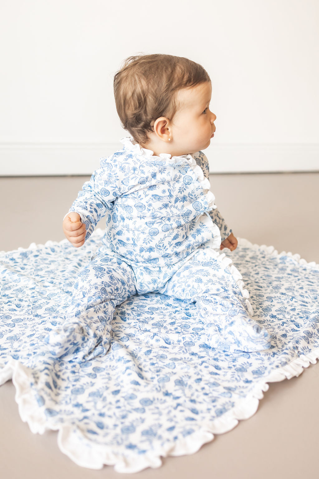Floral Bunnies Pima Cotton Baby One-Piece Pajamas