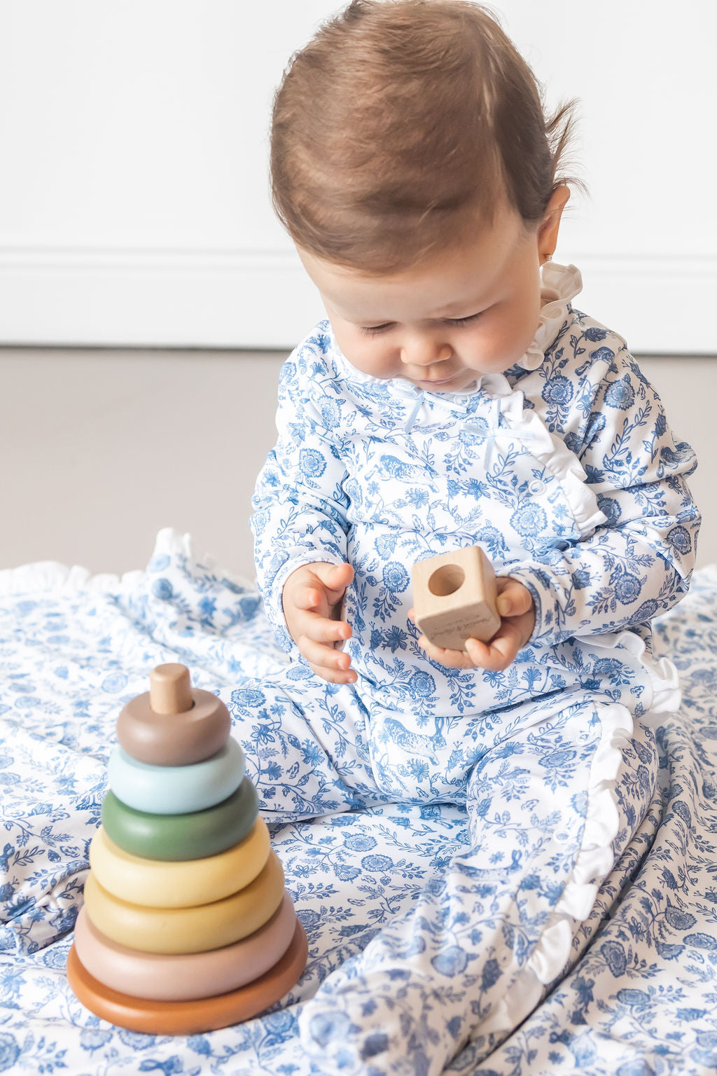 Floral Bunnies Pima Cotton Baby One-Piece Pajamas