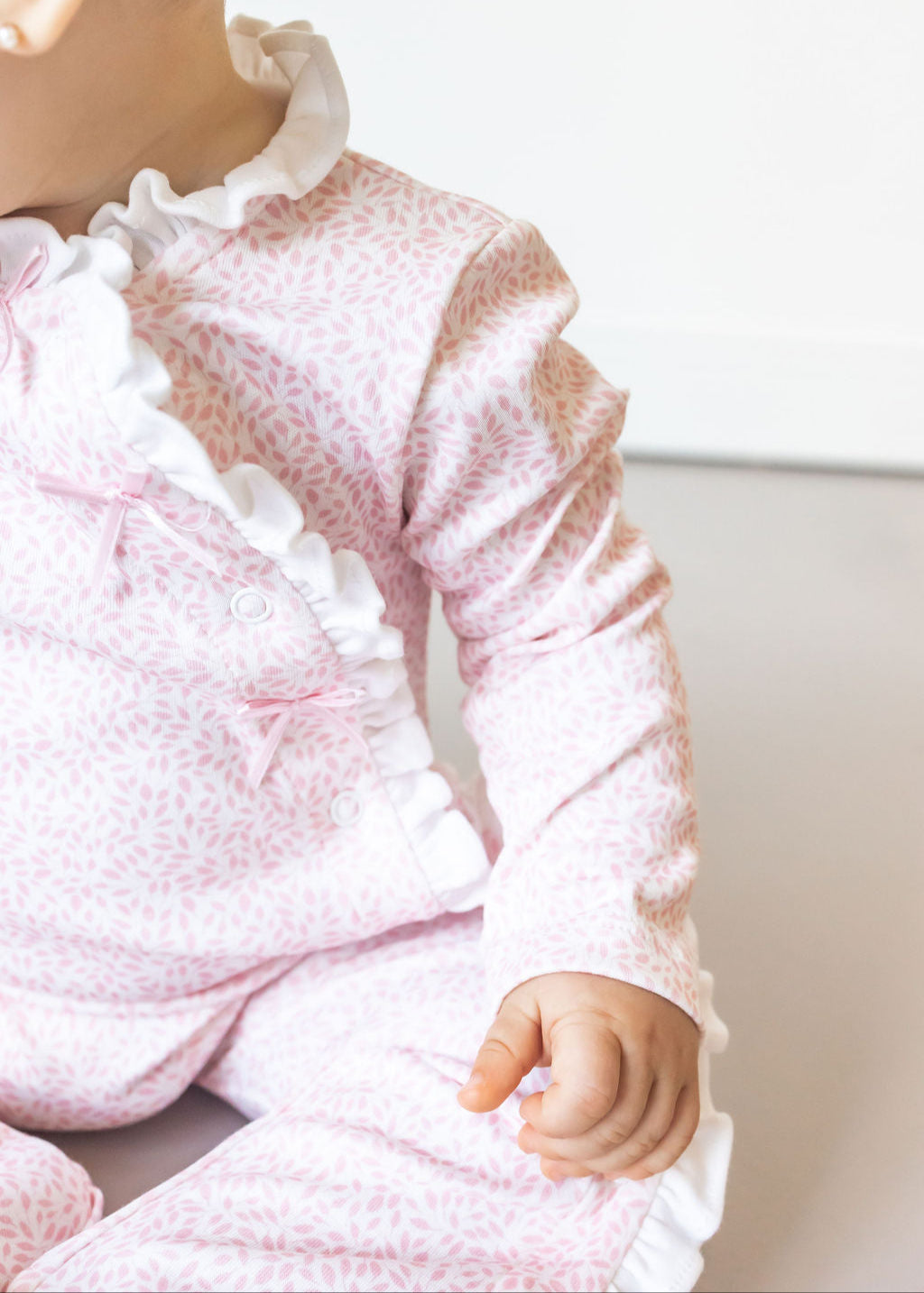 Pink Leaves Pima Cotton Baby One-Piece Pajamas