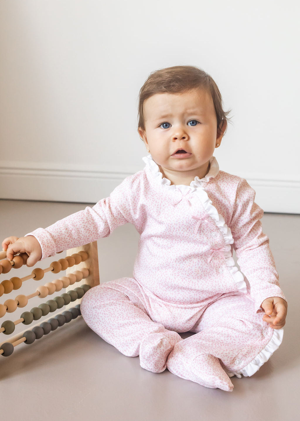 Pink Leaves Pima Cotton Baby One-Piece Pajamas